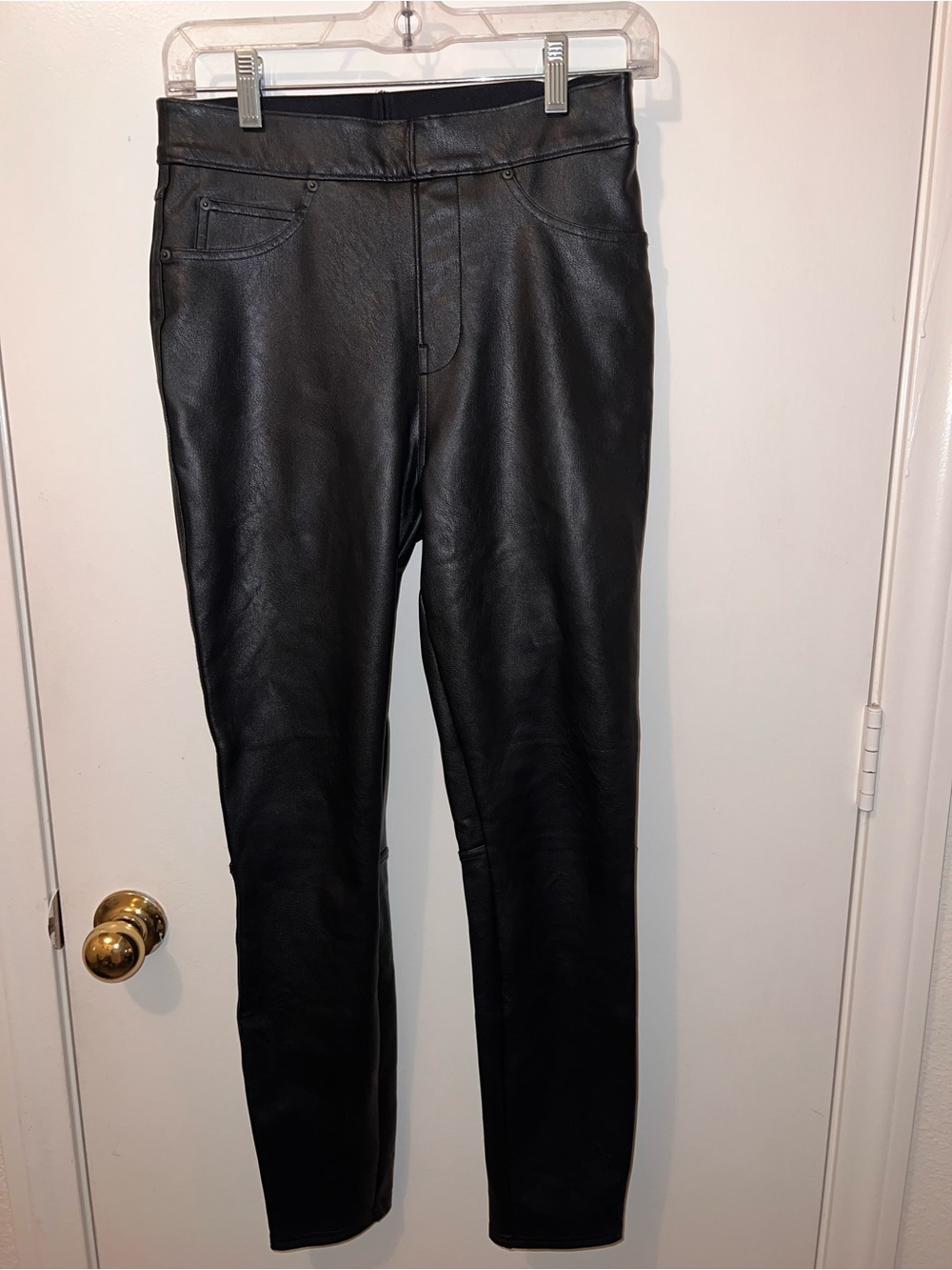SPANX Black High-Waist Shaping Leggings with Red Logo Tab